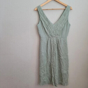 J.CREW Women's Mini Heidi Dress 4 Gray Solid 100% Silk Ruffle Sleeveless V-Neck